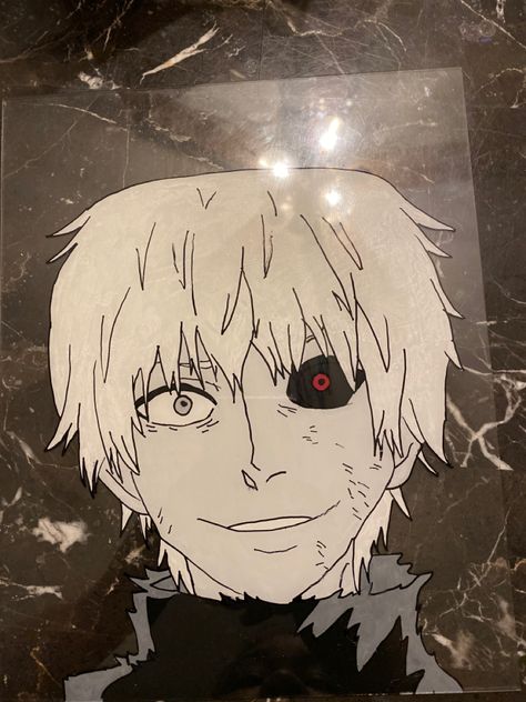 Glass painting of Kaneki from Tokyo Ghoul #glasspainting #painting #anime #tokyoghoulanime Paint Anime, Painting Anime, Anime Painting, Painting Glass, Glass Painting Designs, Glass Paintings, Cd Art, Tokyo Ghoul Anime, Anime Canvas Art