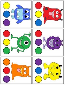 Print and laminate the monster cards.  Set 1: Use a clothespin to select the matching colored circle Set 2: Use a dry erase marker to trace the col... Monsters Activities Preschool, Monster Classroom, Monster Activities, Preschool Planning, Preschool Colors, Monster Theme, Teaching Colors, Monster Cards, Folder Games