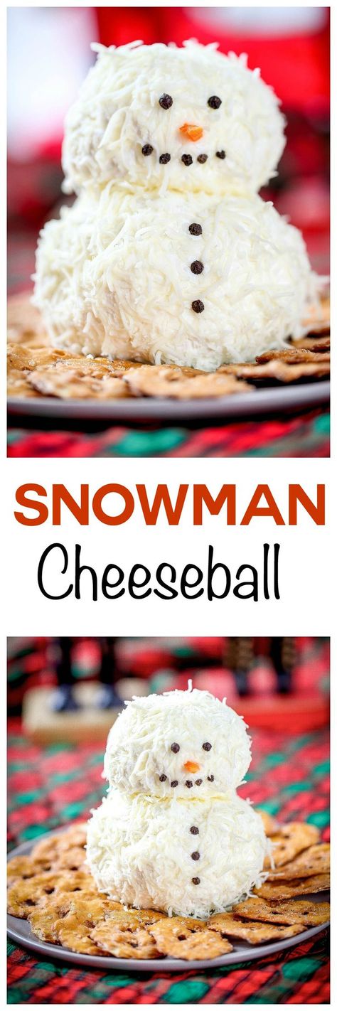 Ranch Snowman Cheeseball: Tangy cream cheese and zesty ranch come together in this super simple appetizer. Guaranteed to be the cutest item on the holiday buffet! Snowman Cheeseball, Holiday Buffet, Zesty Ranch, Simple Appetizer, Food Buffet, Party Food Buffet, White Cheese, Cheese Balls, Holiday Appetizers