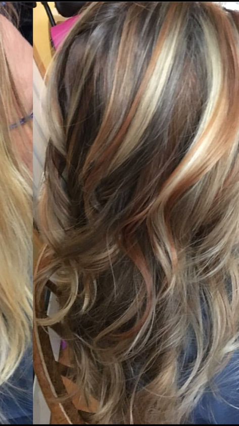 Mix Highlights Hair, Blonde Peekaboo Hair Color Brunettes, Brown N Blonde Highlights, Hair Dye Colors Highlights, Pretty Balayage Hair Brunettes, Brown Hair With Multi Colored Highlights, Highlights Brown Hair Colorful, Subtle Coloured Hair, Light Brown Hair With Streaks