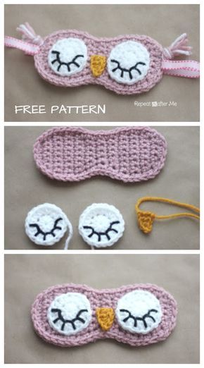 Crochet Sleep Mask Pattern, Sleep Mask Crochet, Owl Sleeping, Owl Crochet Pattern Free, Owl Diy, Mask Crochet, Doilies Crochet, Crochet Owl Hat, Owl Crochet Patterns