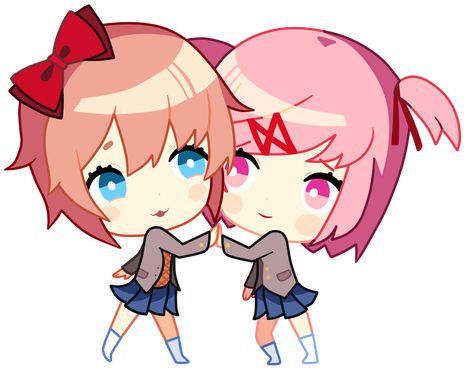 Sayori and Natsuki Chibi BFFS Commission by EvaHeartsYou on DeviantArt Sayori And Natsuki, Chibi Commission, Creepy Games, Tokyo Kawaii, Oki Doki, Anime Music Videos, Doki Doki Literature Club, I Am So Grateful, Doki Doki