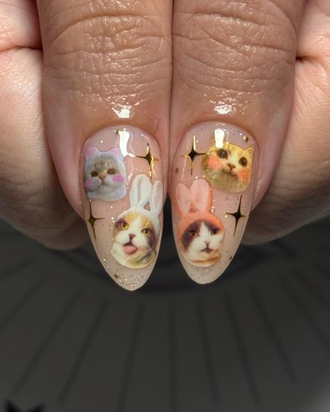 Cuticle Butter, Cat Nail Art, Les Nails, Medium Almond, Daisy Nails, Really Cute Nails, Almond Nail, Cat Nails, Dog Nails