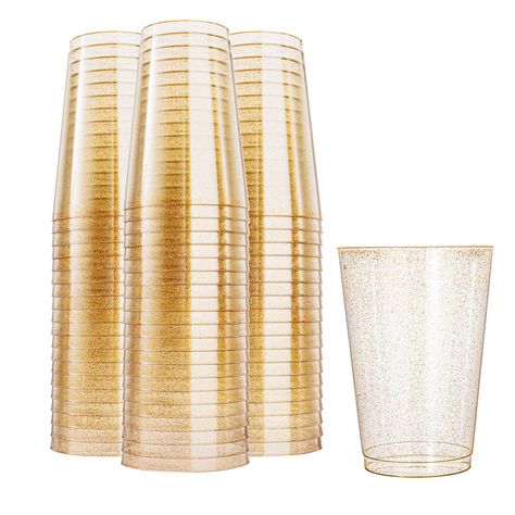 PRICES MAY VARY. HEALTH & DURABLE: N9R gold glitter plastic cups are made of 100% food-grade plastic, BPA -free and non-toxic. The gold plastic cup is designed with a thick bottom, which is stable and durable, and can’t be broken easily. PERFECT DESIGN: Different from ordinary plastic cups, N9R party cups are shiny and glittery, suitable for various events like weddings, birthdays, etc., which can make your party stand out. LARGE CAPACITY: The 12oz capacity allows you to drink as much as you like. It has a round rim, gentle touch, and won't hurt your mouth. N9R gold plastic cup is comfortable to hold, and can be used for both cold and hot drinks. RECYCLABLE & EASY TO CLEAN: These plastic cups are recyclable and can be thrown away after a party or hand-washed for later use. Neither microwav Gold Plastic Cups, Cups For Wedding Reception, Wedding Punch, Christmas Party Cups, Gold Theme Party, Gold Plastic Silverware, Wedding 101, Gold Plastic Plates, White Plastic Plates