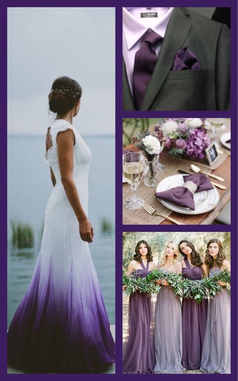 White With Purple Wedding Dress, Plum Wedding Dress The Bride, Ombre Purple Wedding Dress, Black And Rainbow Wedding Dress, Purple Wedding Dresses The Bride, Purple Wedding Gowns Brides, Wedding Dresses With Purple Accents, Wedding Dresses Purple And White, Wedding Dress With Purple Accents