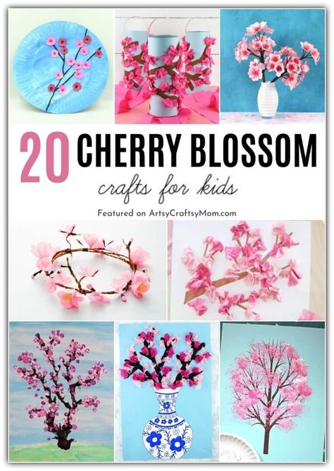 Japan Preschool Crafts, Cherry Blossom Crafts For Kids, Asian Crafts For Kids, Asia Crafts For Kids, Cherry Blossom Art For Kids, Japan Crafts For Kids, Cherry Blossom Crafts, Cherry Blossom Craft, Alexander Calder Art