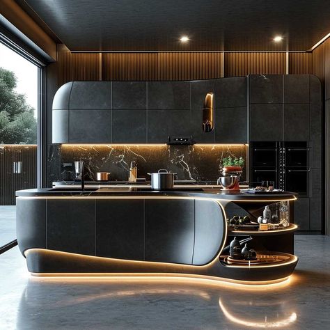 Avant Garde Interior Design, Futuristic Kitchen Design, Futuristic Home Interior, Futuristic Interiors, Modern Home Bar, Modern Kitchen Interiors, Futuristic Interior, Modern Kitchen Cabinets, Style Bedroom