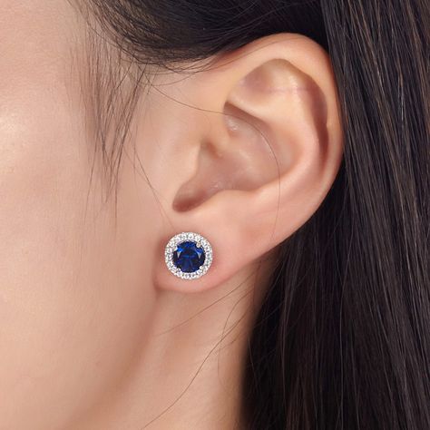 Blue Sapphire Studs, Sapphire Stud Earrings, Sapphire Earrings Studs, Round Halo, Luxe Jewelry, Sapphire Studs, Halo Earrings, Halo Earrings Studs, Silver Engagement Rings