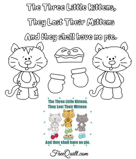 Three Little Kittens Lost Their Mittens Outline, Template Three Little Kittens Lost Their Mittens, Rhyme Songs, March Lesson Plans, Mittens Template, March Lessons, 2 Kittens, 3 Kittens, C Is For Cat, Black And White Outline