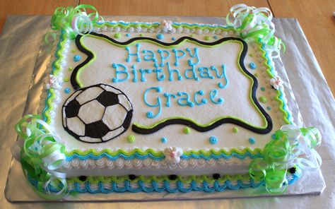 Soccer Birthday Soccer Sheet Cake, Anna Birthday Cake, Soccer Birthday Cakes, Neon Cakes, Sheet Cake Designs, Soccer Cake, Soccer Birthday Parties, Birthday Sheet Cakes, Sport Cakes