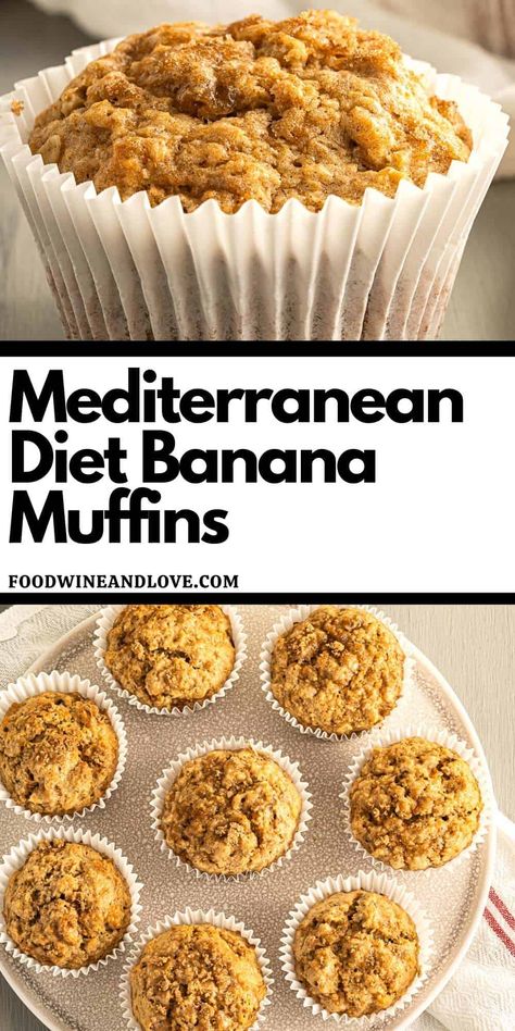 Mediterranean Diet Banana Muffins, a whole wheat and granola muffin recipe that is friendly to the Mediterranean diet. Mediterranean Bread, Mediterranean Diet Recipes Breakfast, Mediterranean Diet Snacks, Mediterranean Snacks, Mediterranean Desserts, Mediterranean Diet Breakfast, Mediterranean Recipes Healthy, Diet Desserts Recipes, Mediterranean Breakfast