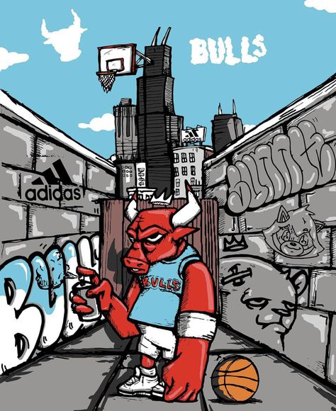 Chicago Bulls Art, Gameday Poster, Logo Chicago Bulls, Basketball Is Life, Nba Chicago Bulls, Cartoon Character Design, Chicago Bulls, Hawks, Nba