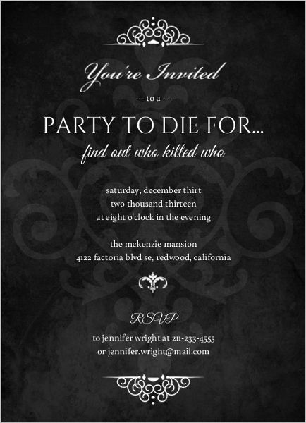 Black Dinner Party, Lila Party, Clue Party, Birthday Dinner Invitation, Mystery Dinner Party, Mystery Parties, Halloween Party Dinner, Black Dinner, Dinner Party Invitations