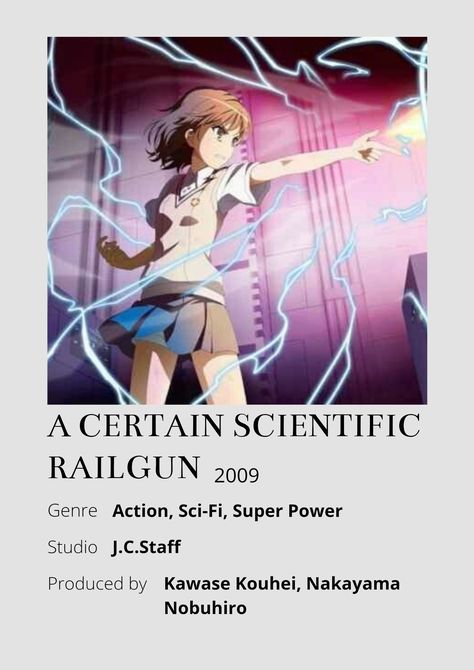 Railgun Anime, Anime Minimalist Poster, Amnesia Anime, Poster Information, A Certain Scientific Railgun, Anime To Watch, Poster Anime, Anime Watch, Minimalist Posters