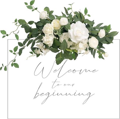 Amazon.com: Ling's Moment Fall Wedding Floral Swag Welcome Sign Artificial Flowers Backdrop Garland White Beige for Ceremony Reception Door Wall Easel Home Decoration Entryway Faux Outdoor Board Head Table Decor : Home & Kitchen Wall Easel, Backdrop Garland, Hanging Flower Arrangements, Wedding Sign Decor, Head Table Decor, Reception Entrance, Wedding Reception Signs, Wedding Arch Flowers, Arch Flowers