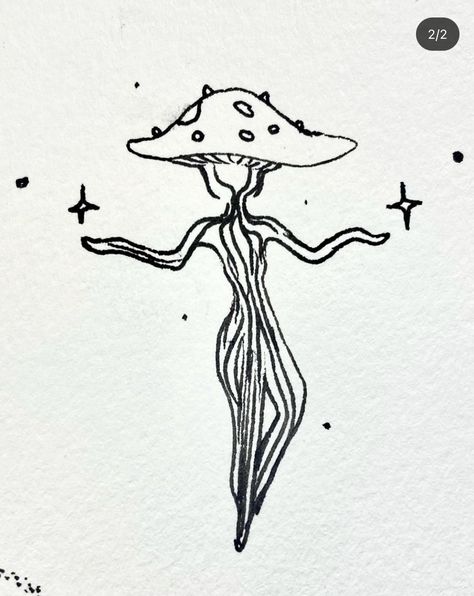 Mushroom Spine Tattoo, Mushroom Ink Drawing, Ladies Sleeve Tattoo Ideas, Mushroom Lady Tattoo, Hippie Tats, Mushroom Tattoo Ideas, Mushroom Lady, 27 Tattoo, Inspo Drawing