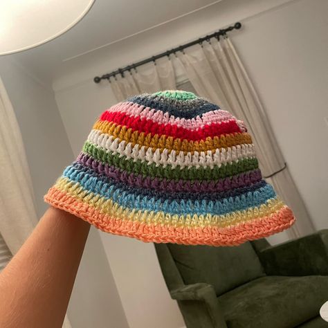 Handmade Crochet Bucket Hat Made By Me With Scarp Yarn. One Size Fits All And Is Stretchy! Perfect Hat For Any Season Scarp Yarn Crochet Projects, Crochet Bag Ideas, Crochet Headwear, Crochet Queen, Fuzzy Bucket Hat, Embroidered Bucket Hat, Pink Patch, Wool Fedora Hat, Beige Hat