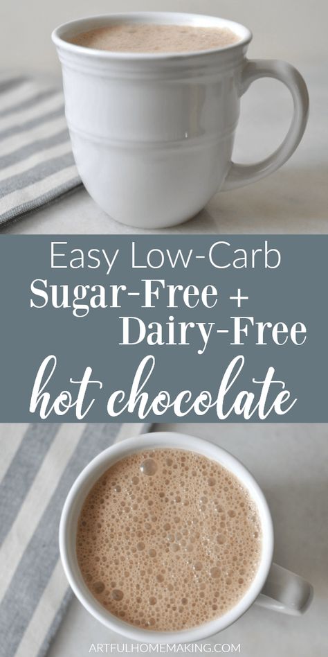 Sugar Free Hot Chocolate is also dairy free and easy to make with just a few basic ingredients and a few minutes on the stovetop! via @Joie7 Keri Hot Chocolate, Hot Cocoa With Almond Milk, Dairy Free Sugar Free Hot Chocolate, Vitamix Hot Chocolate, Hot Chocolate For Diabetics, Ww Hot Chocolate, Leto Hot Chocolate, Thm Hot Chocolate, Homemade Sugar Free Hot Chocolate