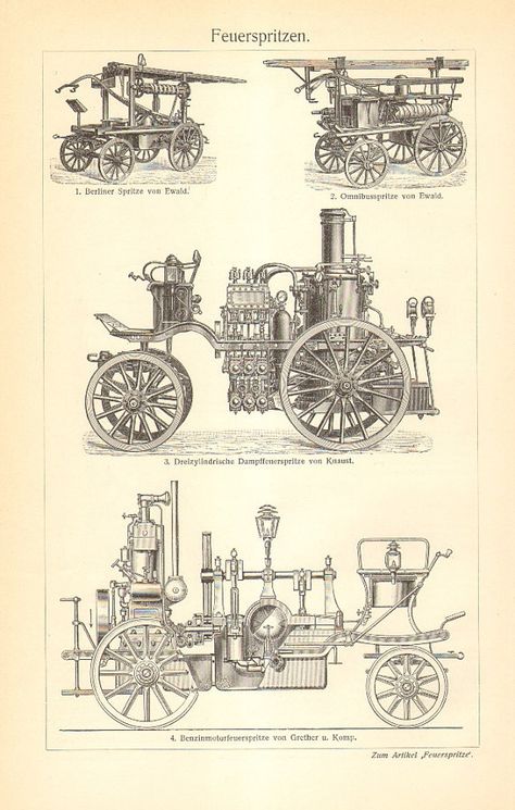 1904 Original Antique Engraving of Fire Pumps and Fire-extinguishing Equipments Curiosity Wall, Leipzig Germany, Steam Engines, Fire Apparatus, Horse Drawn, Wood Engraving, Steam Engine, Fire Engine, Fire Department