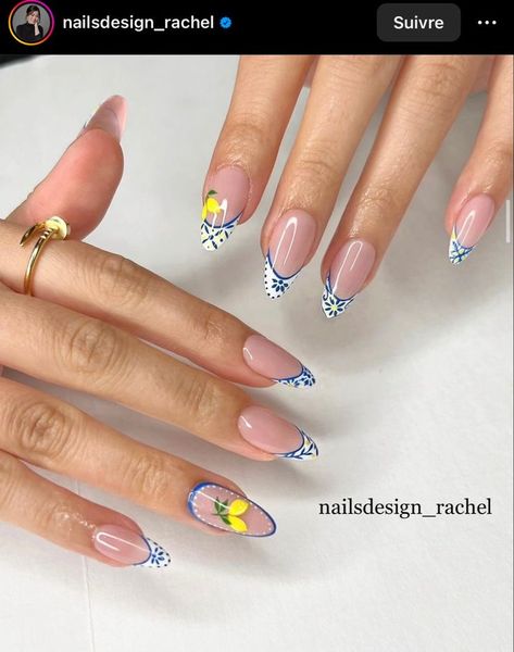 Almafi Coast Nails, Italy Nail Art, Nails Lemon Design, Mediterranean Tile Nails, Sicilian Nails, Amalfi Coast Nails, Italy Nails Design, Tile Nail Art, Italian Nails Trends