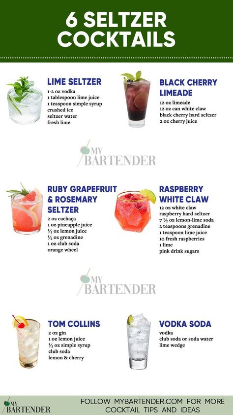 Seltzer Cocktails, Gin Drink Recipes, Spiked Seltzer, Booze Drink, Homemade Alcohol, Cocktail Drinks Alcoholic, Party Drinks Alcohol, Cocktail Essentials, Cocktails To Try