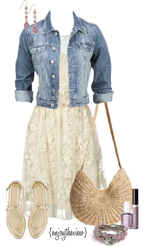 "lavender & cream casual" by enjoytheview on Polyvore Work Dress, Fashion Mode, Dress Lace, Outfits Casuales, Cute Fashion, Look Fashion, Spring Summer Fashion, Pretty Outfits, Spring Outfits