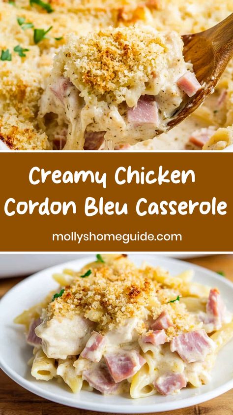 Indulge in the comforting flavors of a classic dish with a twist by trying out this delicious chicken cordon bleu casserole recipe. Packed with tender chicken, savory ham, gooey cheese, and a crunchy topping, this easy-to-make casserole is perfect for feeding a crowd or enjoying as leftovers throughout the week. Whether you're looking for a hearty weekend dinner or a cozy weeknight meal, this flavorful dish will surely satisfy your taste buds. Chicken Cordon Bleu Casserole Recipe Pioneer Woman, Chicken Cordon Bleu Potato Casserole, Casserole Topping Ideas, Chicken Cordon Bleu Casserole Six Sisters, Comfort Crock Pot Meals, Chicken Cordon Bleu Spaghetti, Chicken And Ham Casserole Recipes, Comforting Dinner Ideas, Chicken Cordon Bleu Bake Casserole