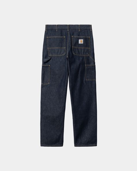 Color: Blue (rinsed) - The Double Knee Pant is made in a relaxed straight fit from Smith denim, which is a heavyweight cotton fabric. The style is available in both a rinsed version and stone-washed version, the latter resulting in a softer feel and lightly worn-in appearance. Double-layer knees offer extra reinforcement, while bartack stitching, rivet details, tool pockets, and a hammer loop nod to the style's utilitarian influences. For a similar design, the Single Knee Pant () features the sa Pantalon Carhartt, Pants Drawing, Sweater Socks, Knee Pants, Carhartt Pants, Clothing Pieces, Work Trousers, Juniors Jeans, Carhartt Wip