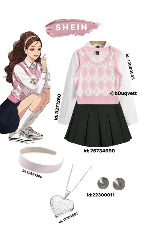 Cute Korean Skirt Outfits, Girly Simple Outfits, Shein Korean Outfits Codes, Outfit Ideas Kpop Inspired, Shein Elegant Outfits, Shein Outfits Pink, Shein Kpop Outfit, Shein Outfits 2024, Korean Pink Outfit