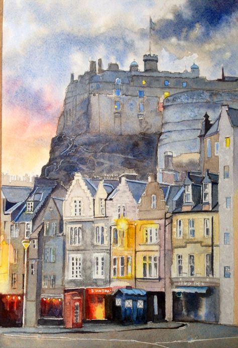 My painting of Edinburgh Castle Edinburgh Watercolor, Scotland Watercolor, Edinburgh Castle Scotland, Theatre Festival, Scotland Art, Edinburgh City, Building Painting, Watercolor Architecture, Art Watercolor Painting