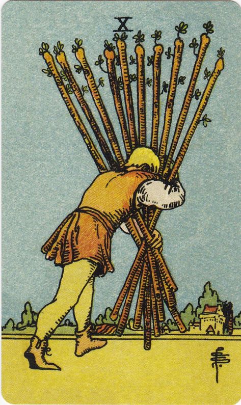 Ten Of Wands, Rider Waite Tarot Cards, Rider Waite Tarot Decks, Wands Tarot, Rider Waite Deck, 78 Tarot Cards, Major Arcana Cards, Tarot Meanings, Rider Waite Tarot