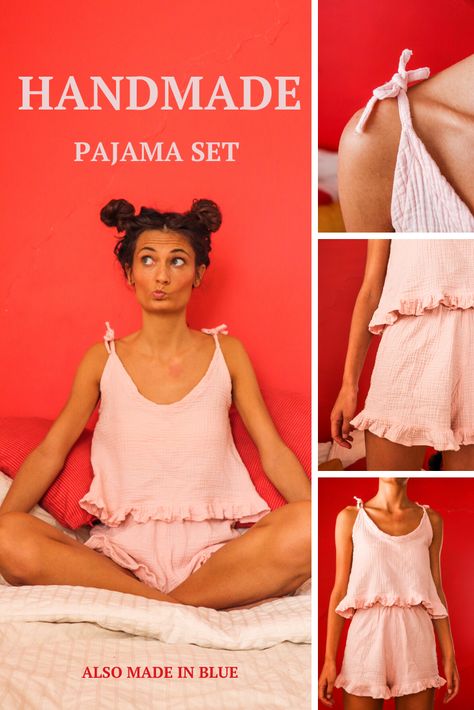 Diy Pajama Set Pattern, Sew Pajama Set, Sewing Pattern Pajamas, How To Sew Pajamas, Sewing Pajama Set, Pajama Set Pattern Sewing, Pajama Sewing Pattern Free, Diy Pyjamas, Pajama Set Sewing Pattern