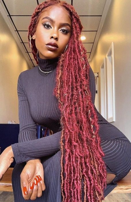 Locs With Brown Highlights, New Braid Styles, Soft Faux Locs, Red Locs, Goddess Braid Styles, Faux Locs Crochet, Weave Hairstyles Braided, The Trend Spotter, Locs Crochet