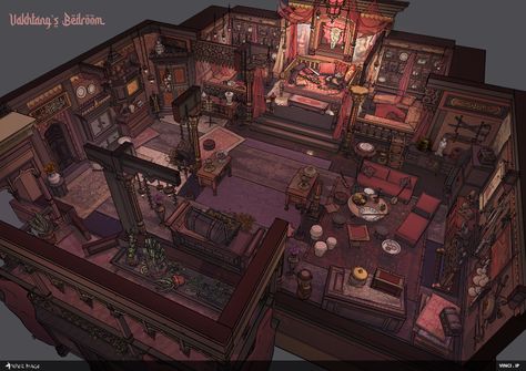 ArtStation - Paper Mage - Vakhtang's Room - Interior Cutaway, Vinci Ip Fantasy House Interior, Interior Concept Art, Fantasy Rooms, Casas The Sims 4, Sims Building, Building Concept, Book Paper, Fantasy House, Fantasy Castle