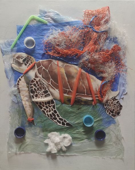 Plastic Pollution Gcse Art, Marine Pollution Art, Sea Pollution Art, Pollution Project Ideas, Ocean Pollution Art, Environmental Art Projects, Endangered Species Art, Save Water Poster Drawing, Ocean Art Projects