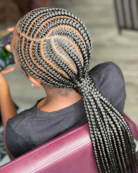 10 stitch braids into a low ponytail 😍 #braidvixen #brooklynbraider #feedinbraids #nyc #stitchstraightbacks #stitchbraids… | Instagram 10 Stitch Braids, Cornrow Ponytail Styles, Hairstyle Latest, Cornrows With Box Braids, Latest Hair Braids, Cornrow Ponytail, Quick Braids, High Fashion Hair, Kid Hairstyles