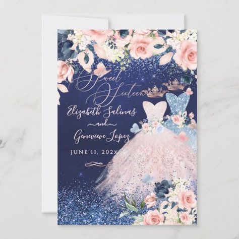 Pixdezines Twins Sweet 16 Dusty Blue Blush Invitat Invitation #zazzle #weddinginvitations #birthdayinvitations #babyshowerinvitations #zazzleinvitations #monogram #businesscards #graduation #homedecor Twins Quinceanera, Butterfly Sweet 16, 15 Quinceanera, Blush Invitations, Twin Birthday, Sweet 16 Invitations, Quinceanera Invitations, Sweet 16 Dresses, Sweet 16 Birthday