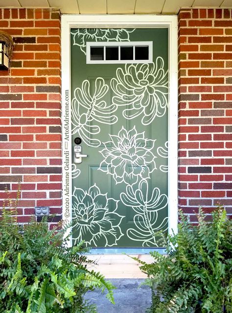 Succulent Door By Adrienne Gelardi Door Design Art Painting, Door Painting Ideas Bedroom, Painted Bedroom Doors, Door Painting Ideas, Painting Ideas Bedroom, Seni Mural, Door Aesthetic, Door Painting, Interior Murals