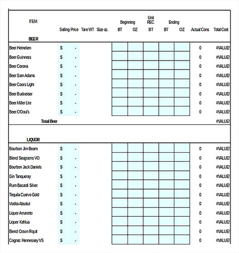 Liquor Inventory Template Printable - Bar Bevarage Excel Format Inventory Template Download1 - Liquor inventory template is very useful for you who have a liquor store. It helps you to manage the liquor store very well. Here is how to create the template rightly. Check more at https://mytemplates-online.com/liquor-inventory-template-printable Bar Inventory Template, Bar Inventory Sheet, Inventory Management Templates, Inventory Template, Kitchen Inventory, Liquor Shop, Chef Tools, Liquor Store, Planner Organization