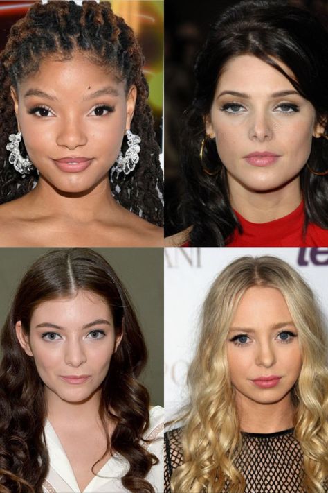 Halle Bailey, Ashley Greene, Lorde, and Portia Doubleday Ethereal Face Type, Ashley Greene Style, Essence Types, Ethereal Dramatic, Portia Doubleday, Dramatic Gamine, Ethereal Classic, Wonder Wardrobe, Style Essence