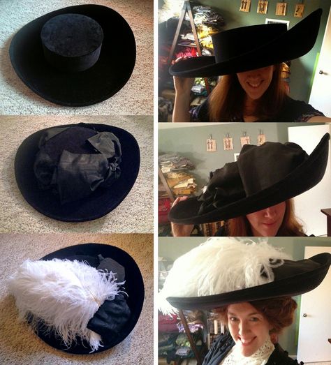 Festive Attyre: Merry Widow hat and Gibson Girl hair--lots of great info! Edwardian Hats Women Diy, Vintage Hairstyles Men, Gibson Girl Hair, Music Man Costumes, Edwardian Day Dress, Edwardian Dresses, Edwardian Hat, Merry Widow, Sewing Hats