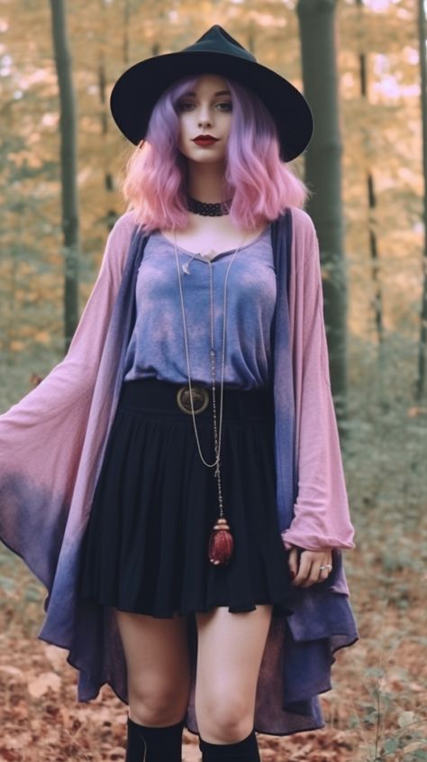 Garden Goth Fashion, Rave Modest Outfit, Cold Weather Witchy Outfits, Color Goth Outfits, Spring Witchy Outfit, Cottage Goth Aesthetic Outfits, Pastel Witch Aesthetic Outfit, Urban Witch Outfit, Pink Witchy Outfits