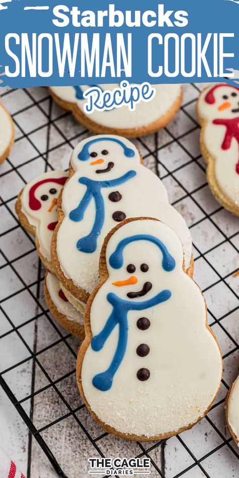 Copycat Starbucks Snowman Cookie Recipe for making these favorite Starbucks treats at home. Starbucks Sugar Cookie Recipe, Starbucks Snowman Cookie, Quick Christmas Recipes, Snowman Cookies Recipe, Snowman Recipes, Starbucks Cookies, Snowman Cookie, Sugar Cookie Recipe Easy, Copycat Starbucks