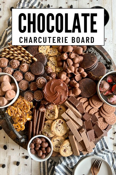 Charcuterie Chocolate Board, Chocolate Boards Sweet Treats, Chocolate Desert Board, Cookie Dessert Board, Chocolate Buffet Ideas, Chocolate Party Theme, Brown Food Board, Chocolate Birthday Party Theme, Chocolate Birthday Theme