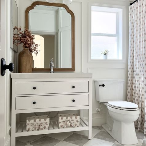 After over two years of analysis paralysis, DIYing, and mostly procrastinating … the hallway bathroom remodel is finally done! Tile Checkered Floor, Hallway Bathroom Remodel, Checkerboard Bathroom Floor, Silestone Calacatta Gold, Checkered Tile, Small Space Bathroom Design, Checkered Floor, Elegant Bathroom Design, Bathroom Mirrors Diy