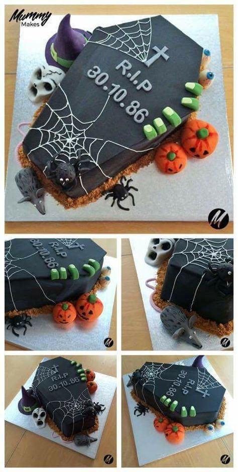 Coffin Cake Ideas, Halloween Coffin Cake, Birthday Cake Halloween, Coffin Cake, Haloween Cakes, Gothic Birthday Cakes, Graveyard Cake, Buffet Halloween, Spring Nails Coffin