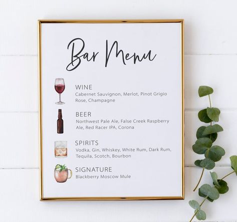 Custom Wedding Bar, Beer List, Cocktail Images, Wedding Drink Menu, Wedding Bar Menu Sign, Bar Menu Sign, Signature Drink Sign, Bar Signage, Wedding Drinks