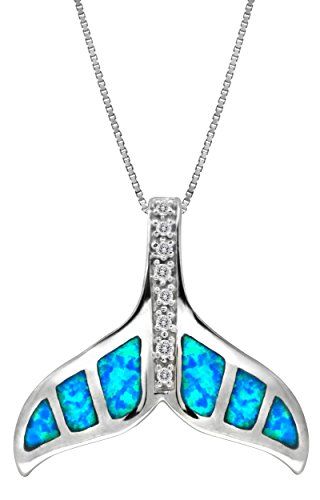 Sterling Silver Whale Tail CZ Accented Necklace Pendant with Simulated Blue Opal and 18 Box Chain ** Learn more by visiting the image link.(It is Amazon affiliate link) #family Whale Tail Necklace, Blue Opal Necklace, Sterling Necklaces, Whale Tail, Valentines Jewelry, Jewelry Companies, Opal Necklace, Blue Opal, Box Chain