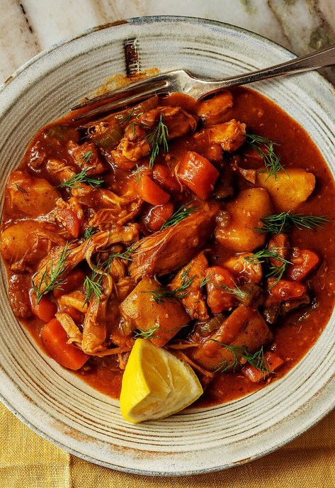 This thick, hearty chicken stew will hit the spot on a cold autumn day, trust me. The post Chicken Stew appeared first on Tried and True Recipes. Soup Recipes Thick, Paprika Chicken Stew, Chicken Chausser, Shredded Chicken Stew, Chicken Stew Stove Top, Healthy Chicken Stew Recipes, Hobo Recipes, Red Chicken Stew, Vegtable Stew