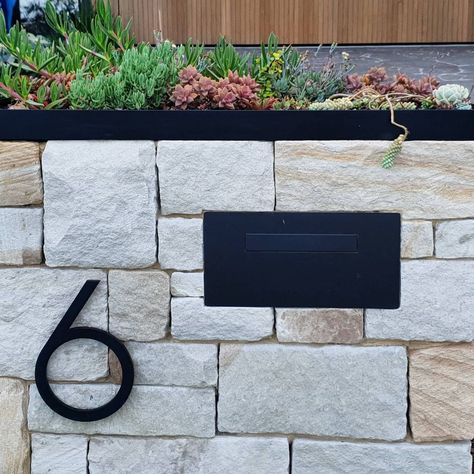 Stone Lotus Landscapes’s Instagram profile post: “#7 of our TOP 7 ~ Letterbox and house numbering ~ Make your home standout on the street with a custom letterbox that has been considered in…” Modern Brick Letterbox Ideas, Sandstone Letterbox Ideas, Brick Letterbox Ideas Australia, Timber Letterbox Ideas Australia, Brick Mailbox, Wall Mounted Post Box Uk, Post Box, Letter Box, Lotus